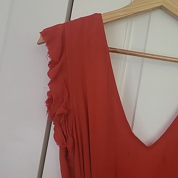 UO Kimchi Blue Ruby Wrap Dress V-Neck Ruffles Red Size L - Picture 7 of 15